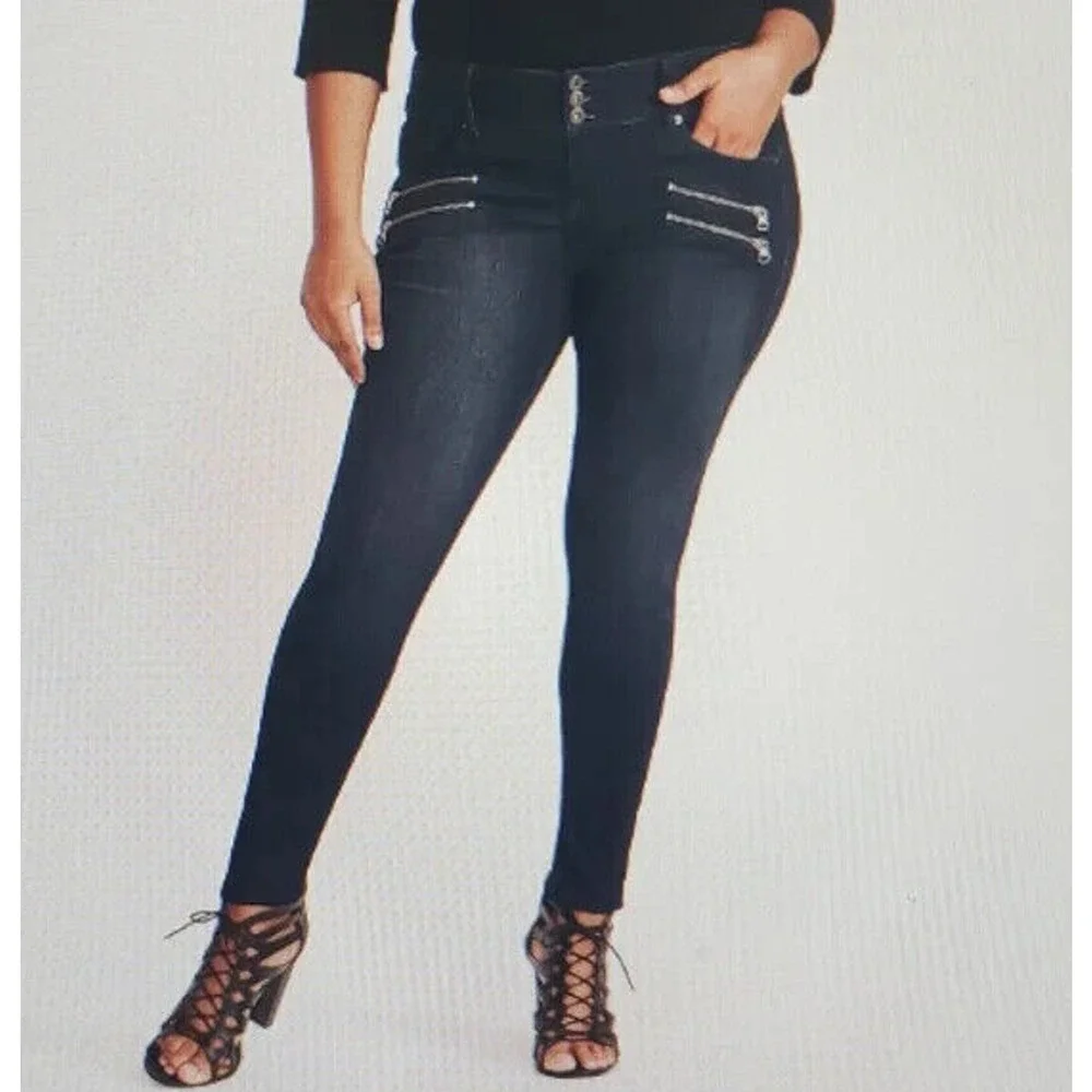 NWT Torrid Jegging Moto Multi Zip Stretch Dark Wash Jeans Women's Plus Size 26 - Picture 1 of 11